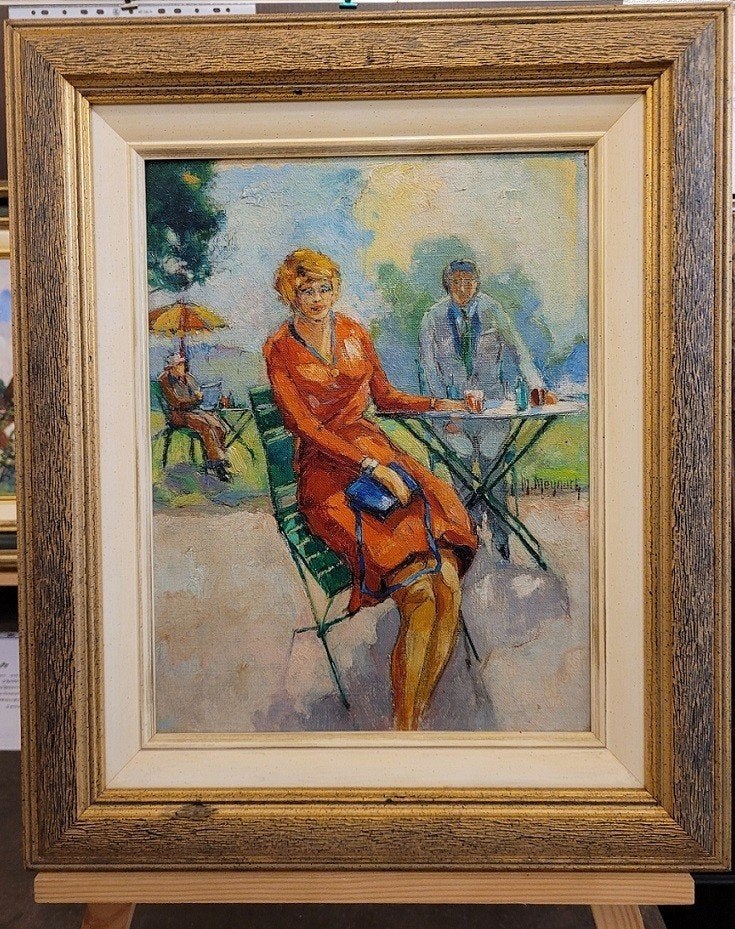 Maurice MEYNAERT, op het terras, Antiquités & Art, Art | Peinture | Classique, Enlèvement ou Envoi