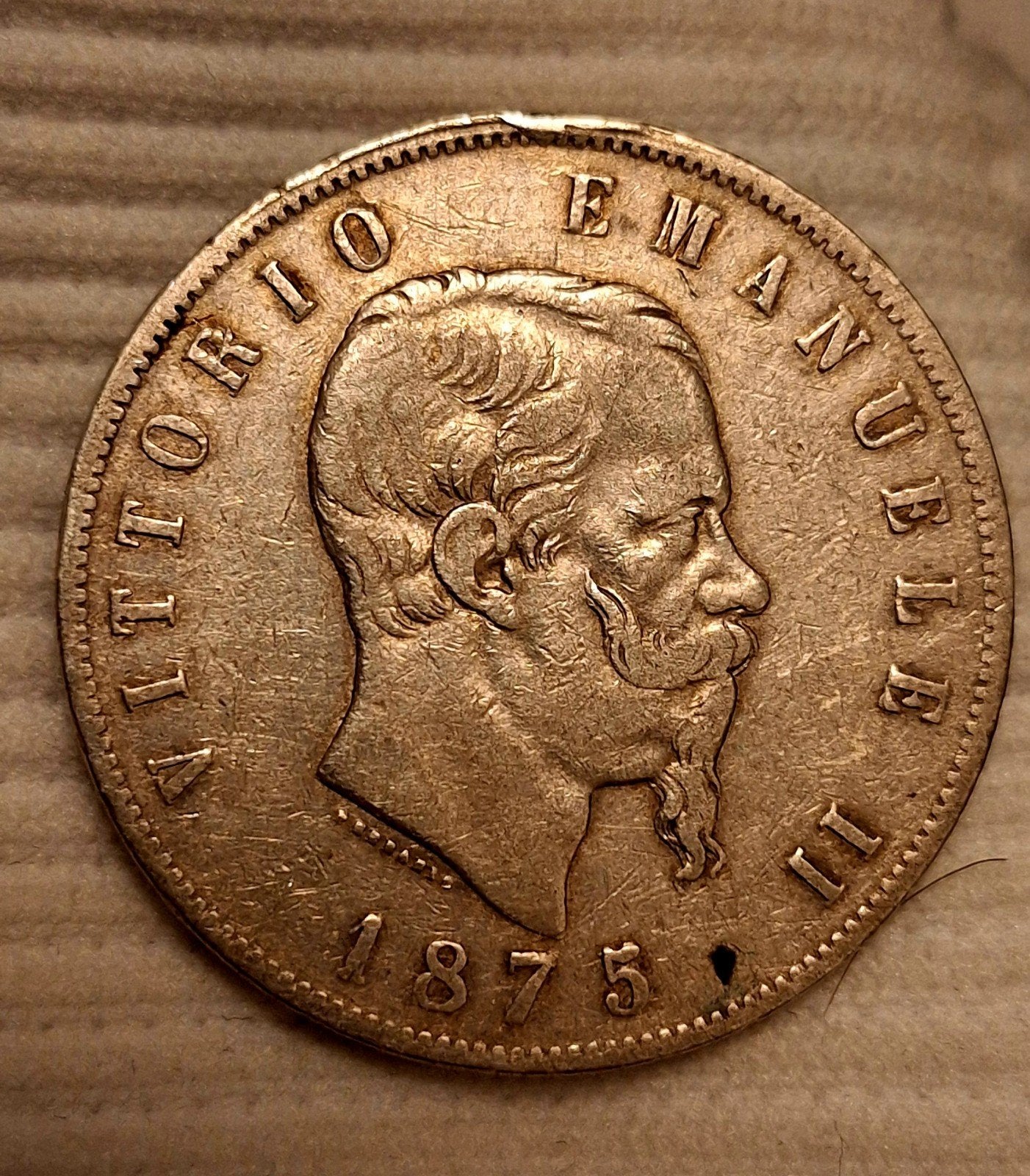 Zilveren 5 Lire 1875 – Vittorio Emanuele II, Ophalen of Verzenden, Zilver