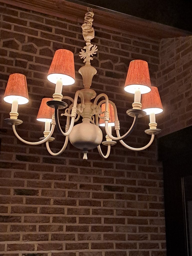 luster met 6 lampen en kapjes, Huis en Inrichting, Ophalen, Gebruikt