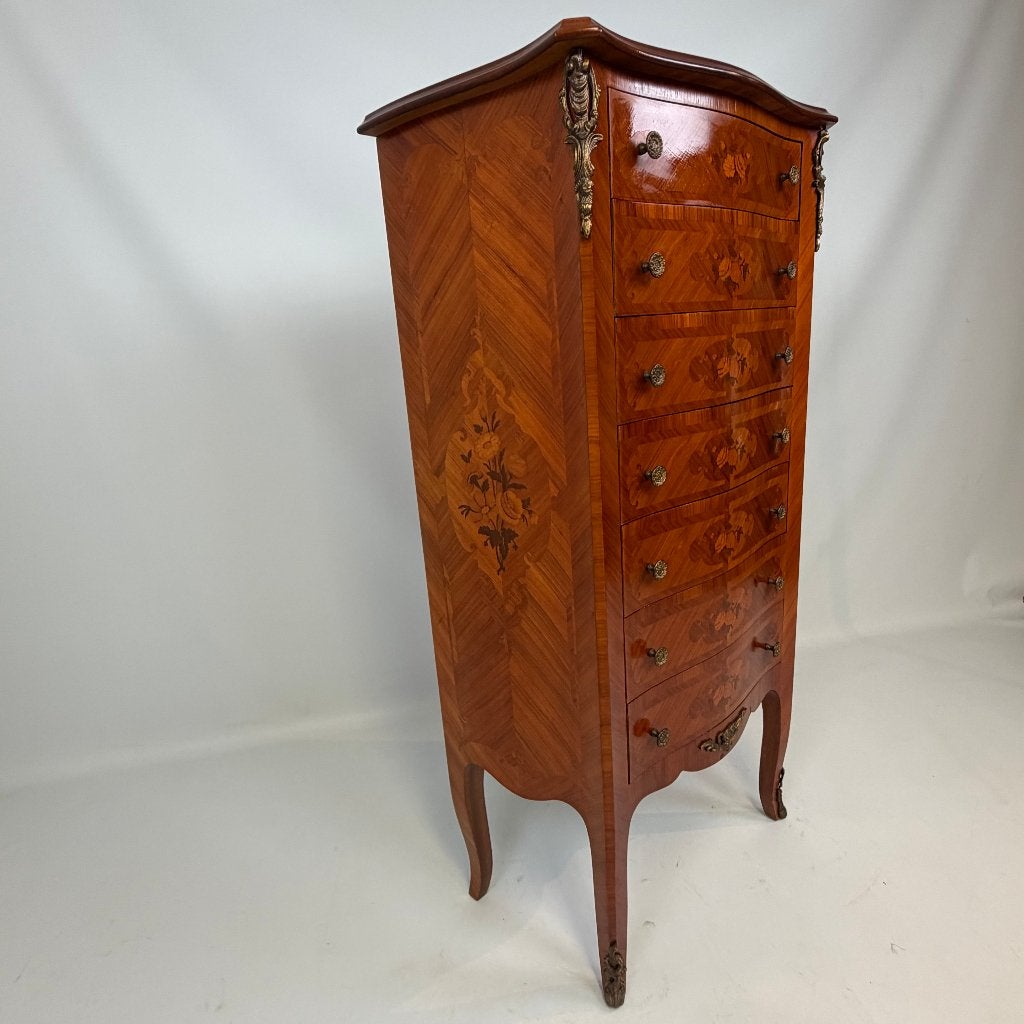 Franse semainier in Lodewijk XV-stijl met bloemeninlegwerk, Gebruikt, Verzenden, 100 tot 150 cm, 50 tot 100 cm