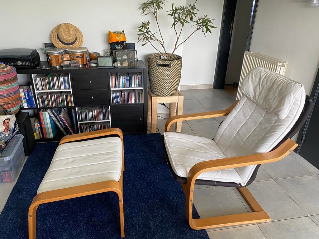 Poang zetel ikea met voetensteun, Huis en Inrichting, Fauteuils, Ophalen, Gebruikt, 75 tot 100 cm, Stof