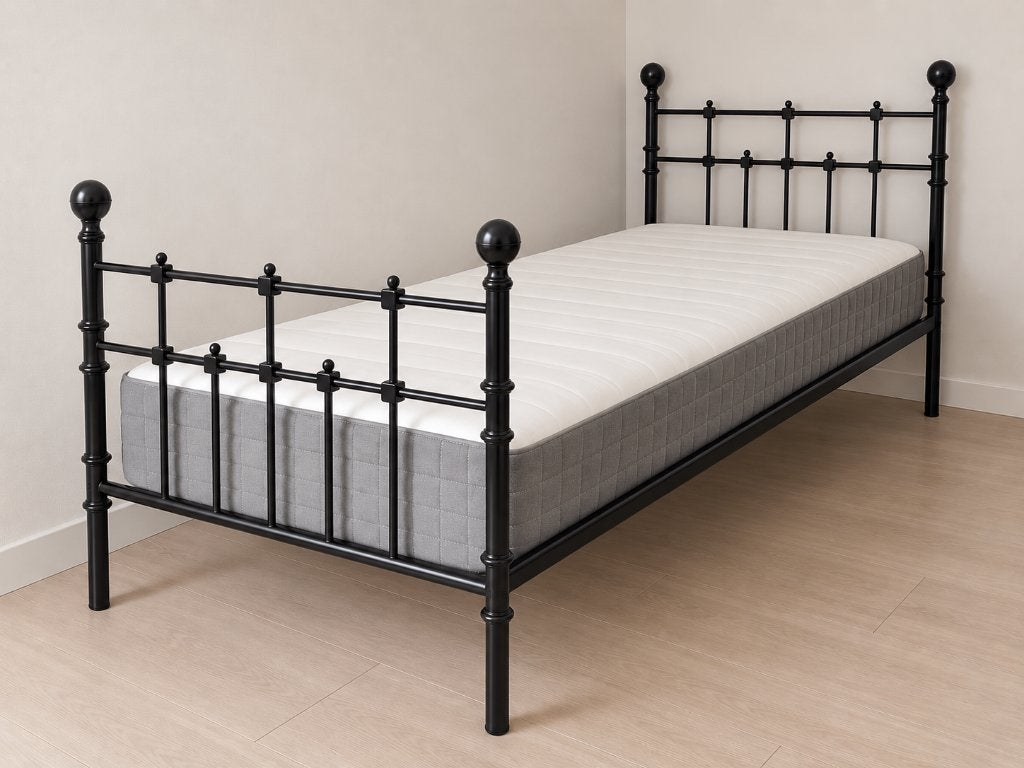 Metalen eenpersoonsbed (90x200) met Ikea Morgedal matras, Huis en Inrichting, Ophalen, 90 cm, Eenpersoons, Zwart
