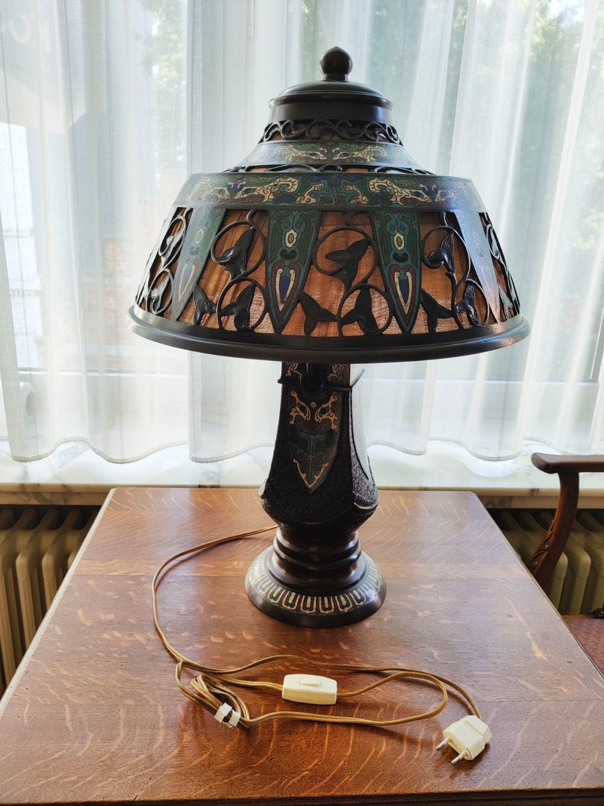 Japanse bronzen lamp met champlevé-emaille, Ophalen