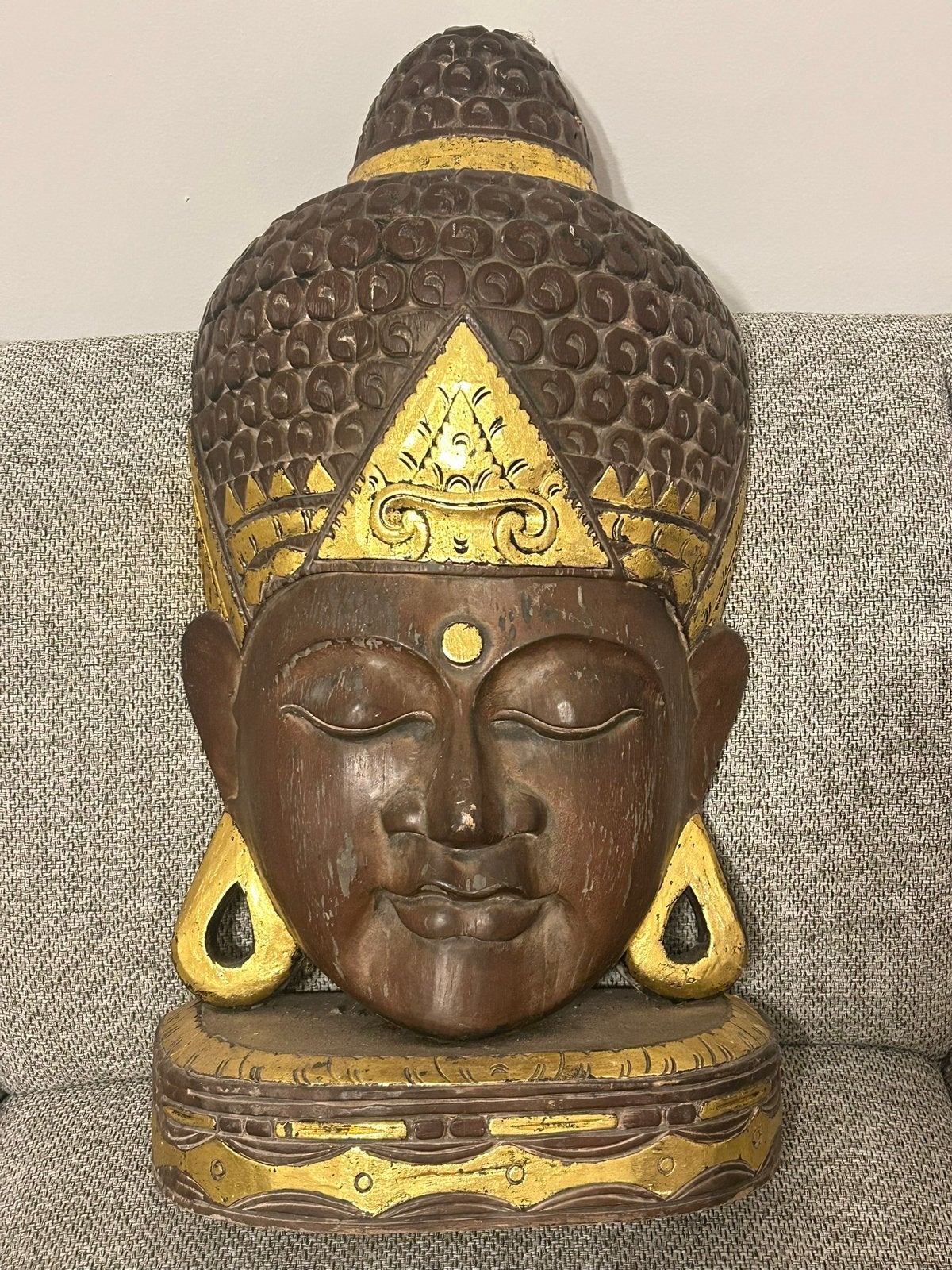 Tete de bouddha, Enlèvement ou Envoi, Comme neuf, Bois, Sculptures sur bois