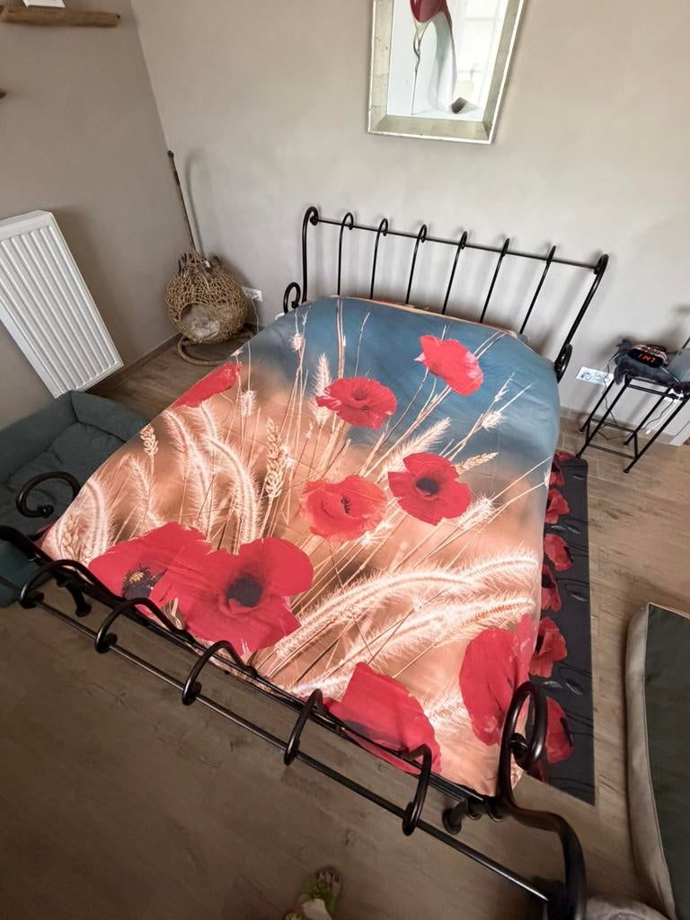Romantisch gietijzeren bed, Ophalen, Overige materialen, Bruin, Tweepersoons