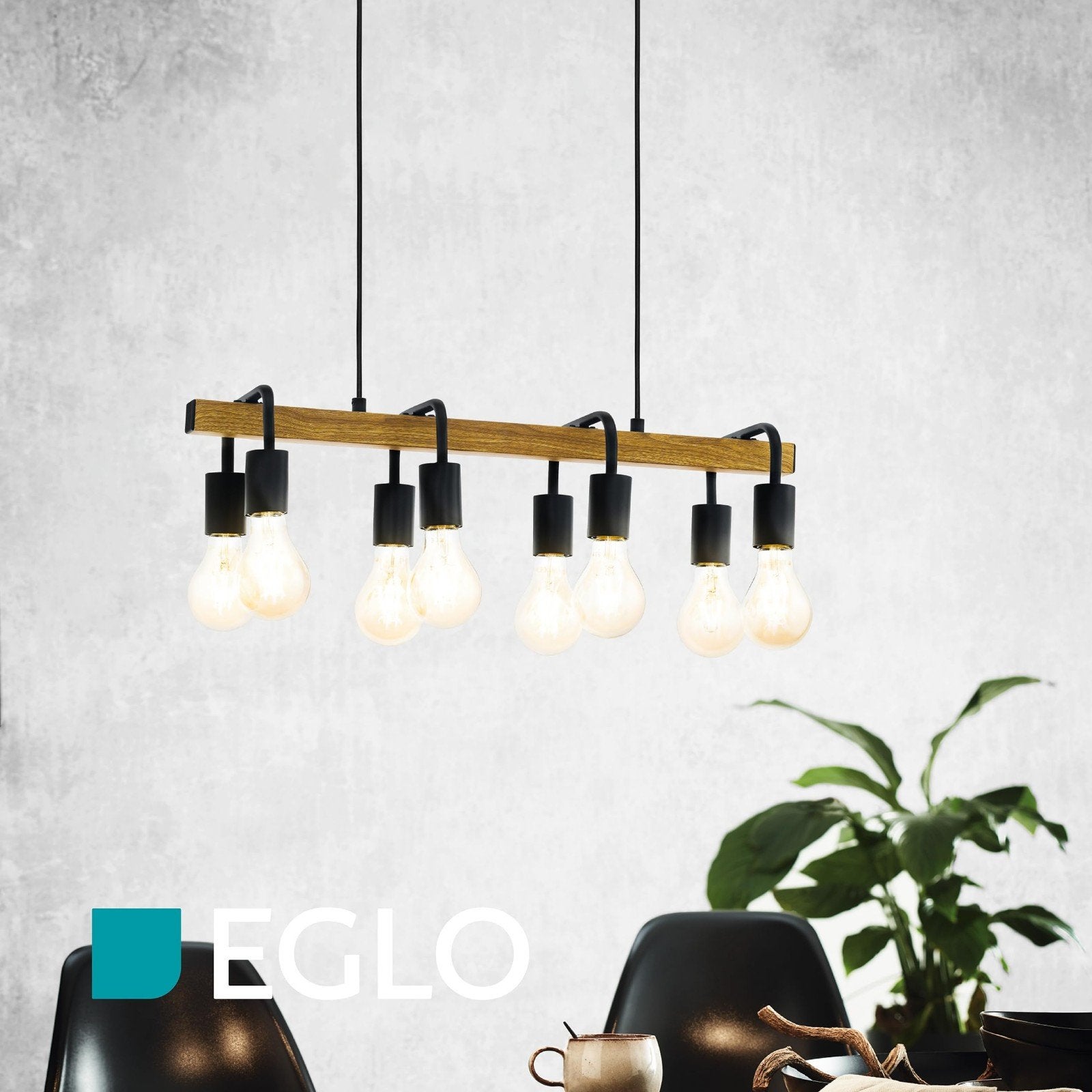 eglo lamp, Enlèvement, Bois, E27 (grand), Hout en zwart metaal