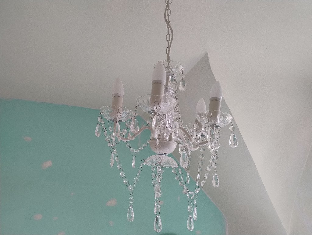 Luchter wit, Huis en Inrichting, Lampen | Kroonluchters, Ophalen, Gebruikt, Glas, Prinses / meisje