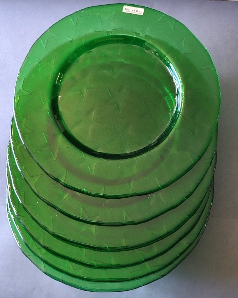 ✔️Villeroy & Boch STELLINA Groen Glas 6 x Ø 34cm, Antiek en Kunst, Ophalen of Verzenden