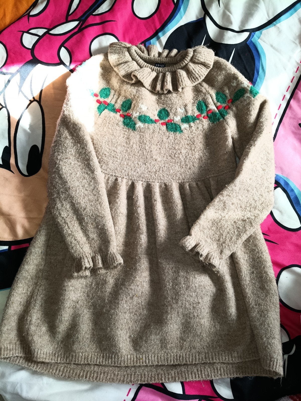 Kerstjurk voor meisjes beige en groen, Kinderen en Baby's, Kinderkleding | Maat 164, Ophalen, Gebruikt, Meisje, Leclerc