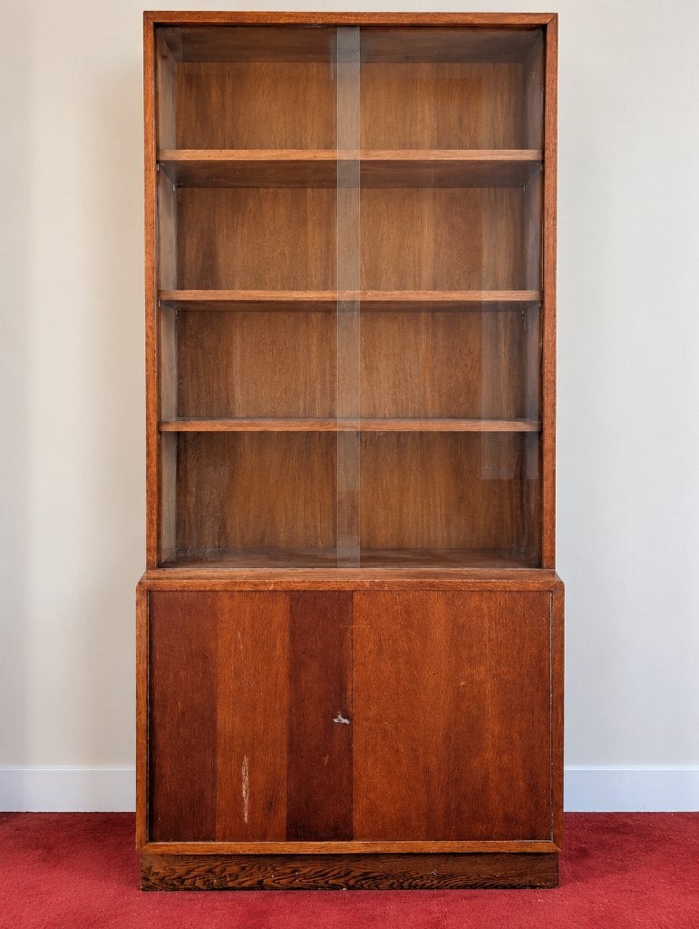 Vintage 50/60 eikenhouten boekenkast en raam, Huis en Inrichting, Ophalen, 100 tot 150 cm, 200 cm of meer, 25 tot 50 cm