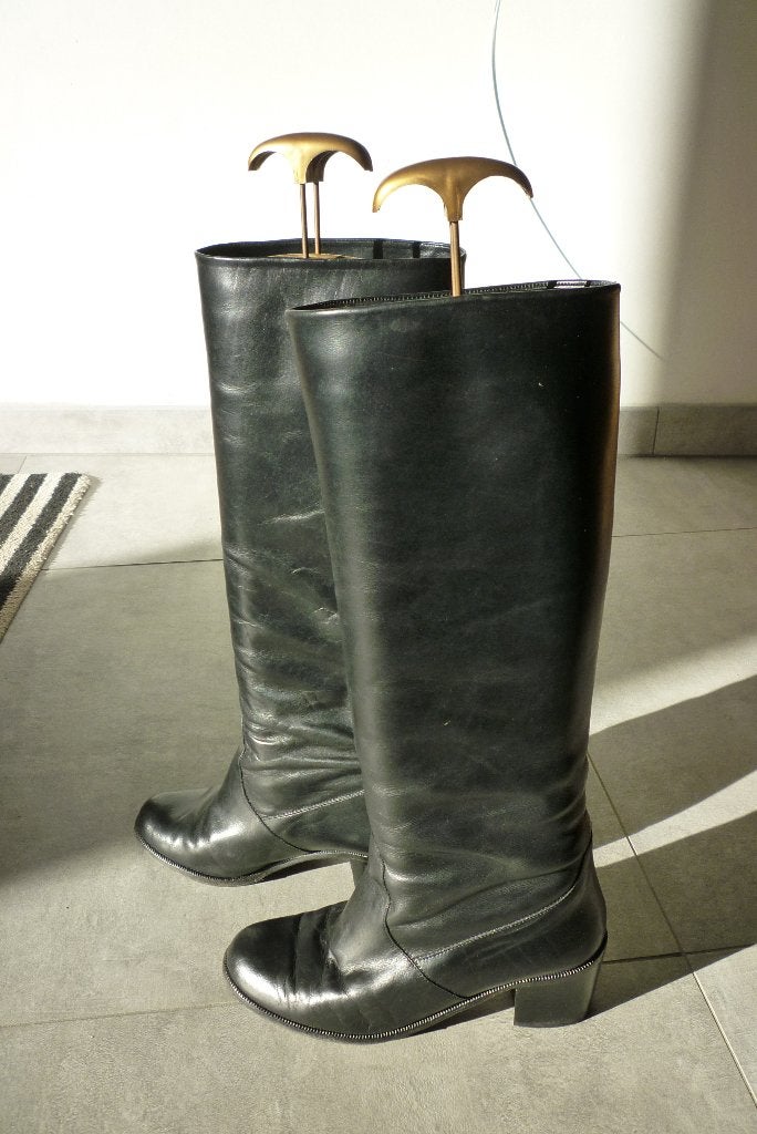 Bottes dames en cuir noir P37, Enlèvement ou Envoi, Porté, Bottes hautes, Noir