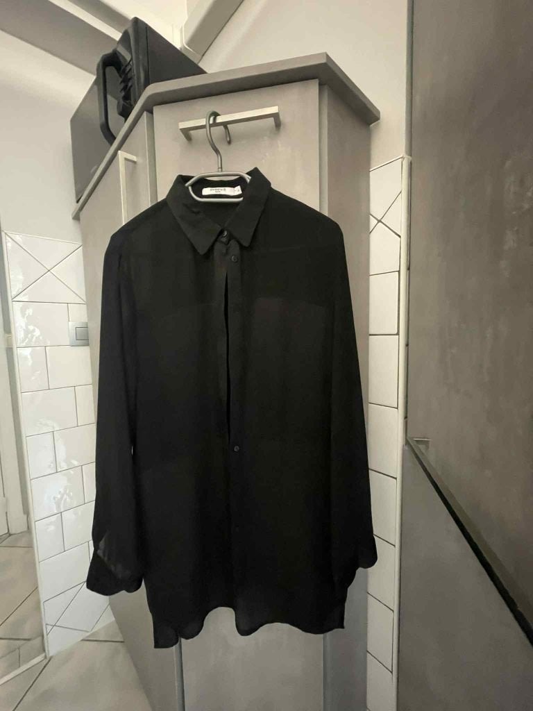 SWEEWE ZWART SHIRT van twee materialen L, Kleding | Dames, Blouses en Tunieken, SWEEWE, Ophalen of Verzenden, Zo goed als nieuw