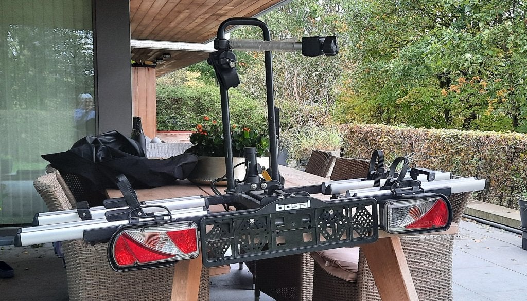 Fietsdrager voor op trekhaak voor auto of camper, Auto diversen, Ophalen, Gebruikt, Brede banden, 2 fietsen