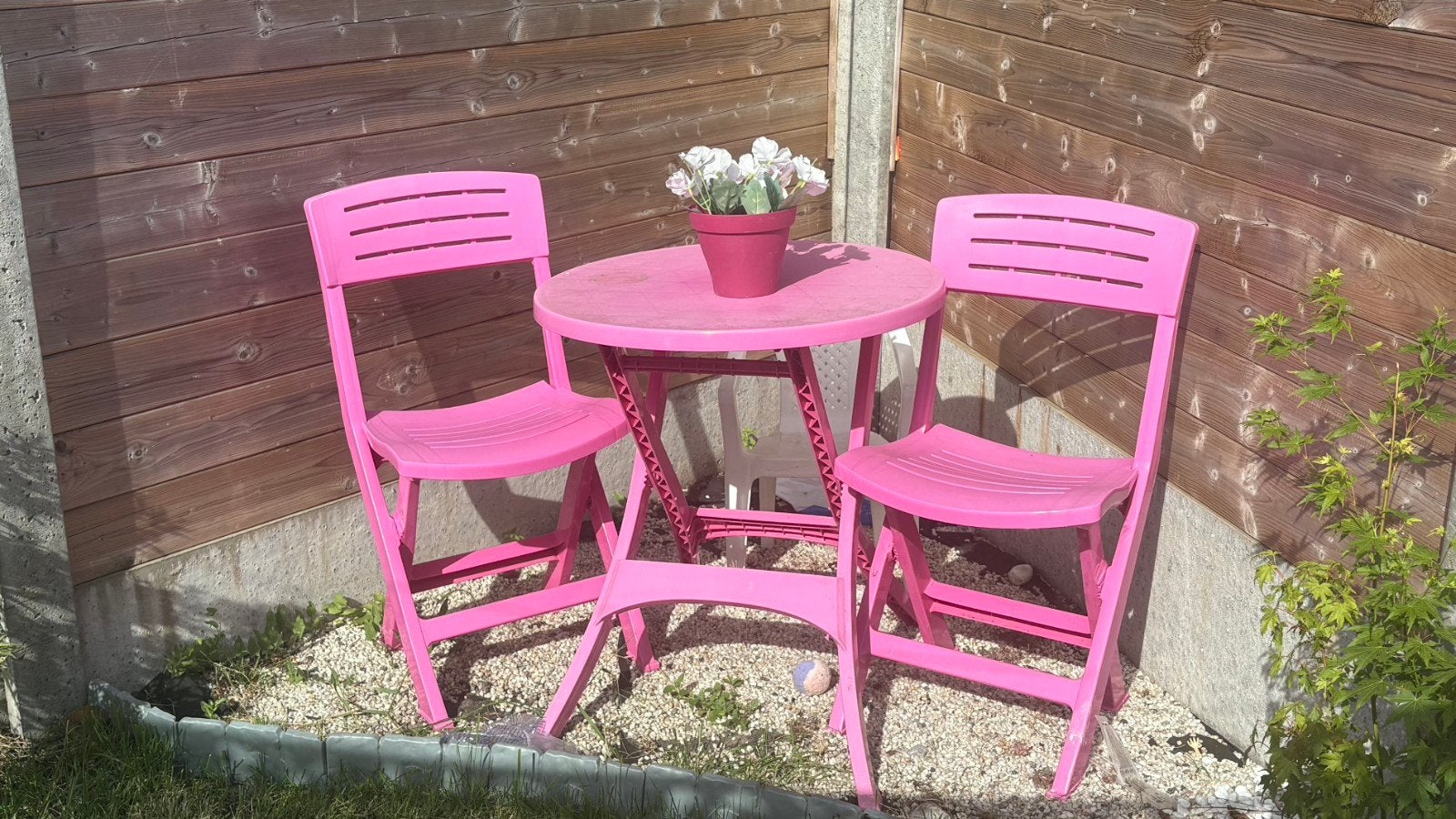 Set de jardin rose bistrot avec table et 2 chaises, Jardin & Terrasse, Ensembles de jardin, Comme neuf, Salons de jardin, Synthétique