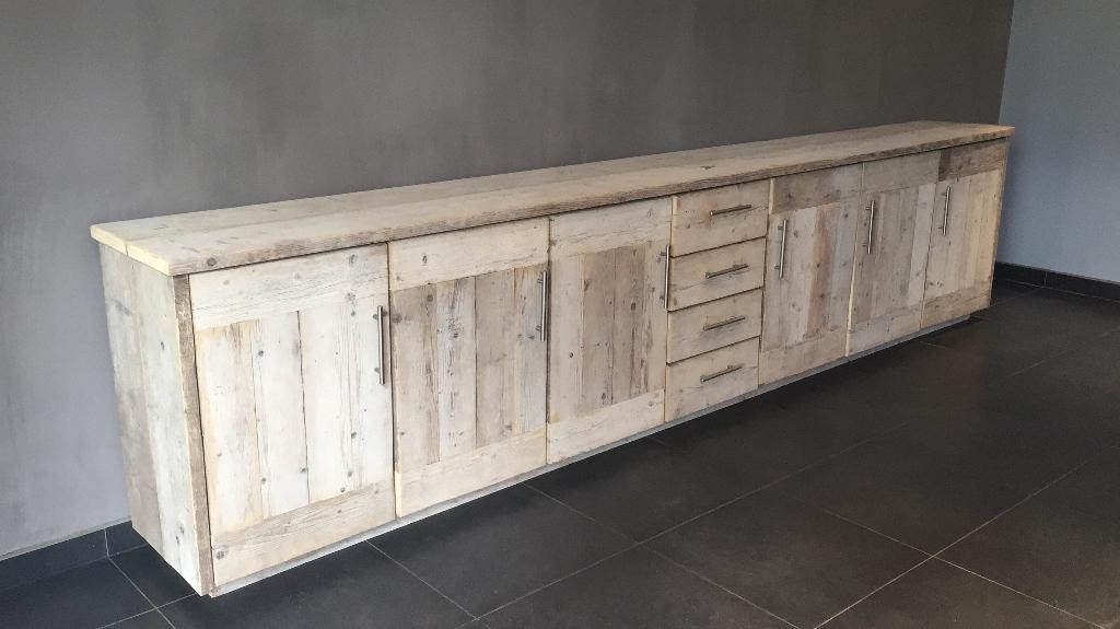 Dressoir in steigerhout, Huis en Inrichting, Ophalen, Met deur(en), 200 cm of meer, 25 tot 50 cm