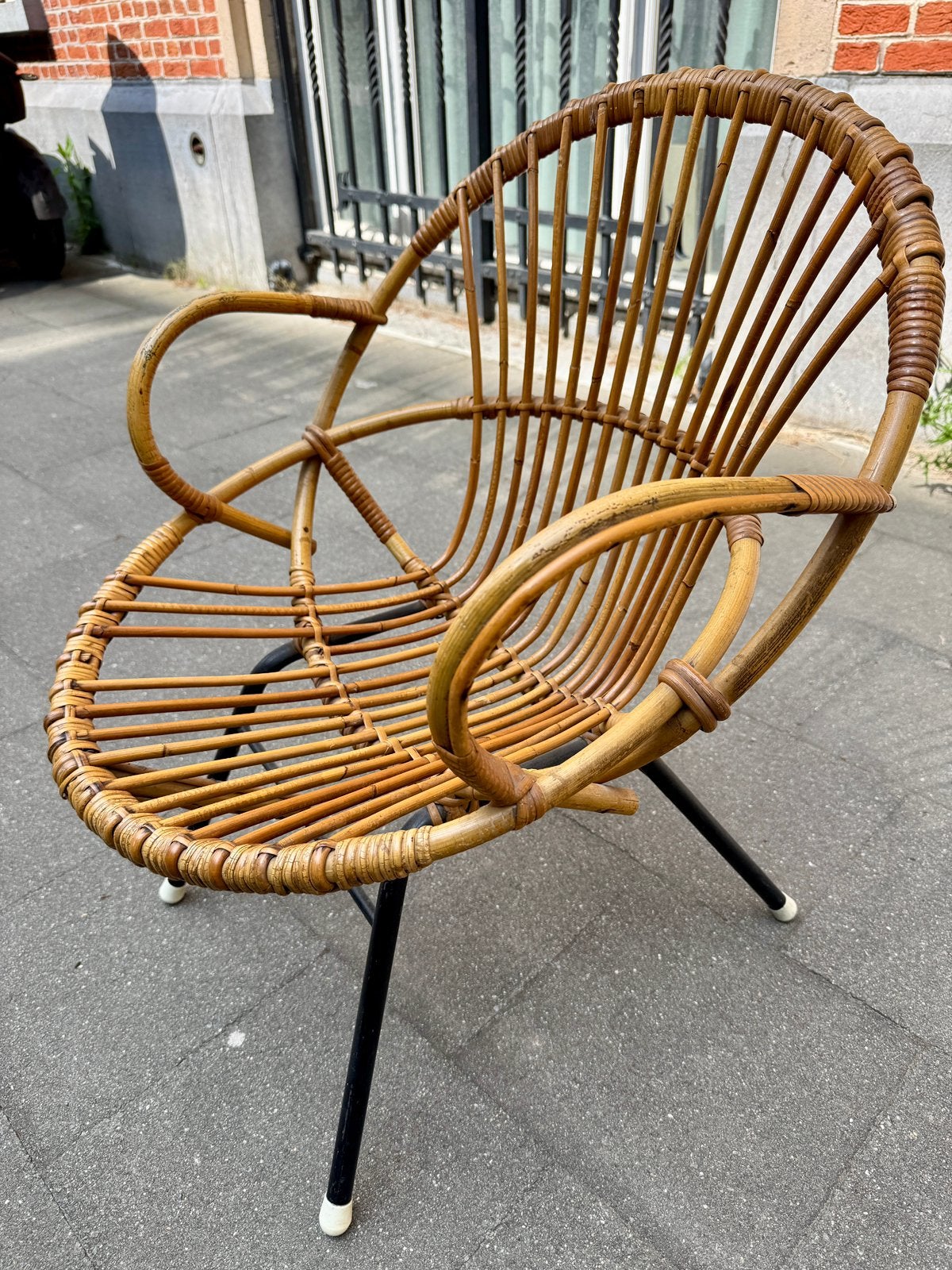 Chaise rotin osier vintage, Enlèvement, Comme neuf, Métal