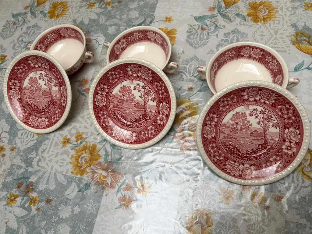 Villeroy Boch Rusticana Rood -3 sets Soepkommen met Schotels, Antiquités & Art, Antiquités | Céramique & Poterie, Enlèvement