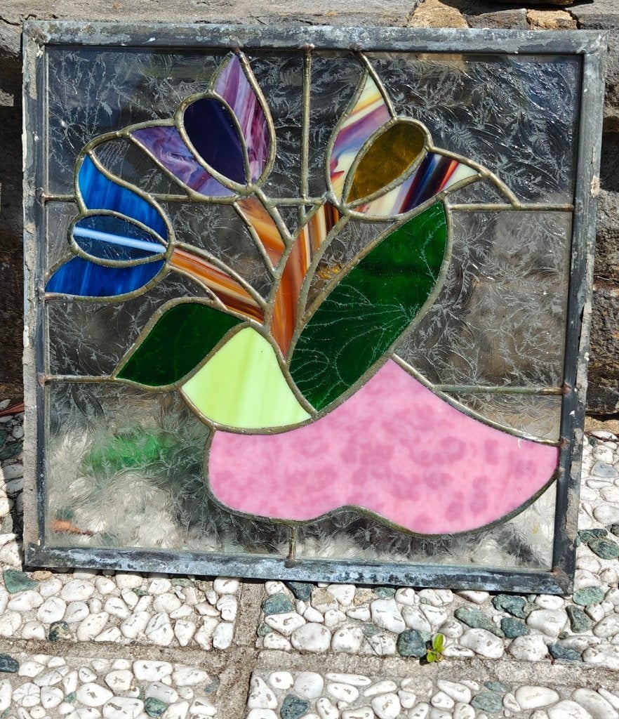 Vitrail artisanal Floral art déco années 1920-1940, Enlèvement