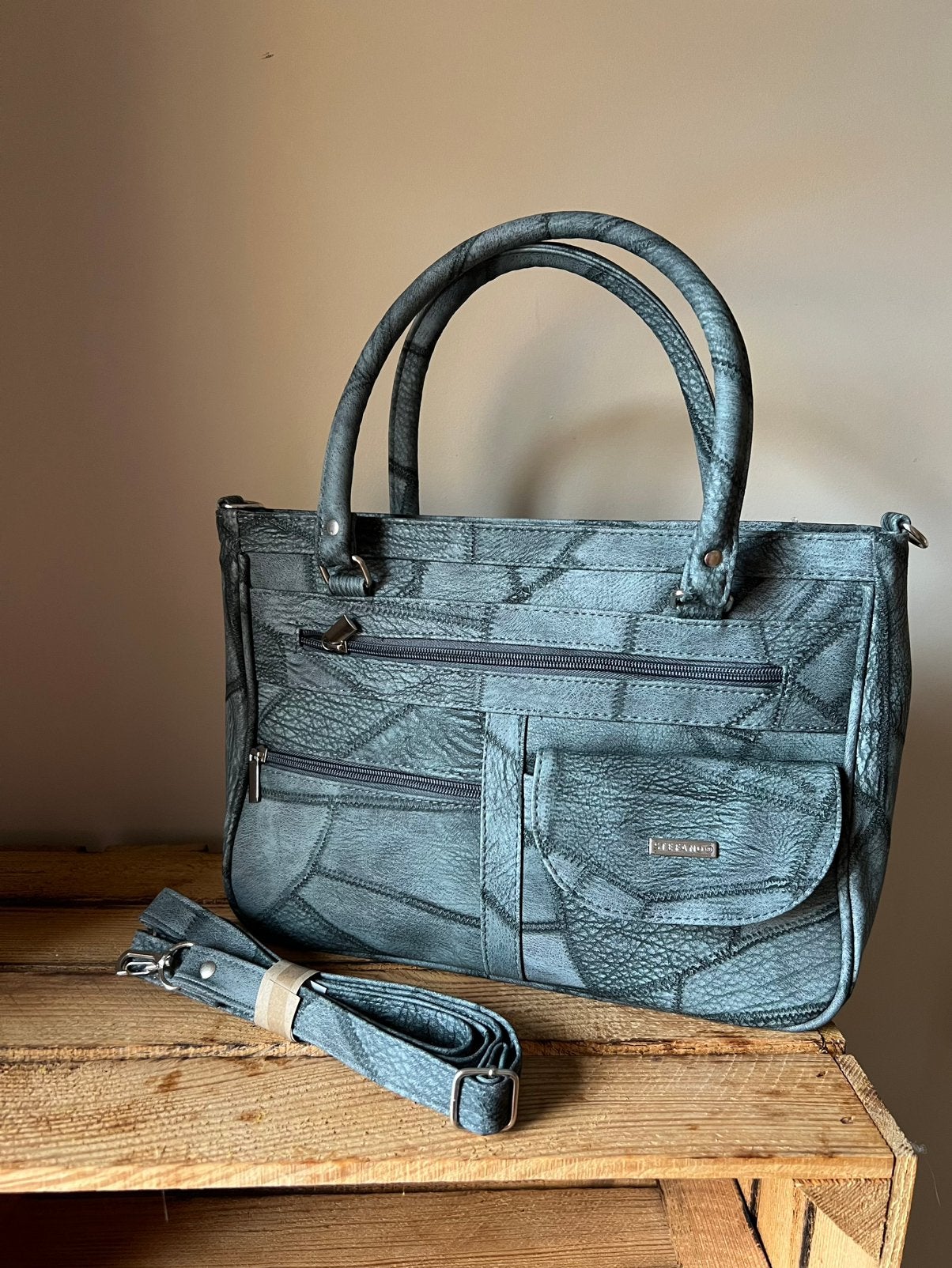 Nieuwe grijze handtas Stefano vintage patchwork model, Ophalen of Verzenden, Nieuw, Grijs, Handtas