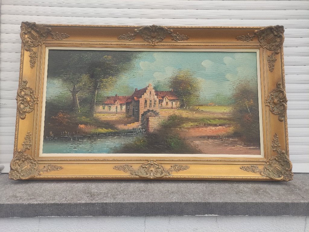 Huile sur toile moulin à eau signe, Enlèvement, Toile