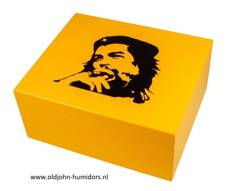 HUMIDOR "CHE GUEVARA" GEEL MAT VOOR CA 50 SIGAREN        h43, Ophalen of Verzenden, Nieuw, Tabaksdoos of Verpakking