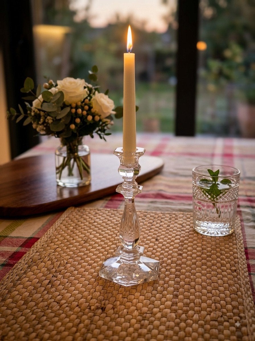 Prachtige vintage kaarshouder van geslepen kristal - zeshoek, Ophalen of Verzenden, Kristal
