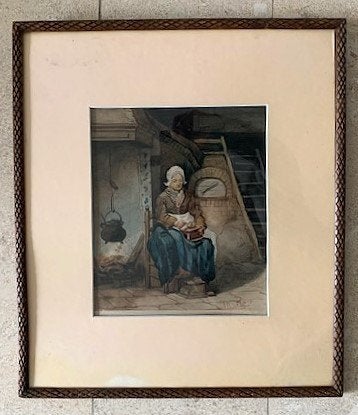 Vrouw in interieur 1878 - Maurits Maxim. von Hoff 1817-1893, Antiek en Kunst, Kunst | Schilderijen | Klassiek, Ophalen of Verzenden
