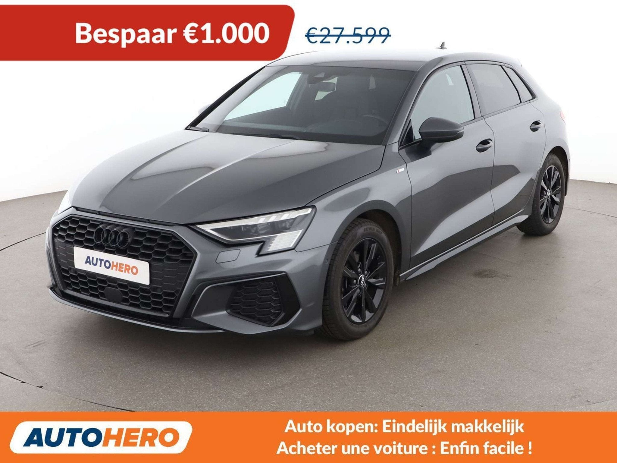 Audi A3 35 TFSI Mild-Hybrid S line (bj 2023, automaat), Leder, 5 deurs, Zilver of Grijs, 1395 kg