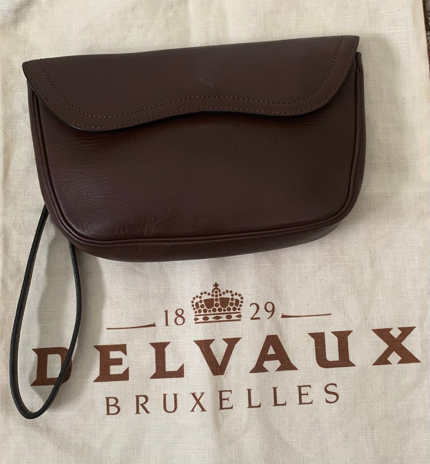 Pochette Delvaux, Bijoux, Sacs & Beauté, Enlèvement ou Envoi, Comme neuf, Brun