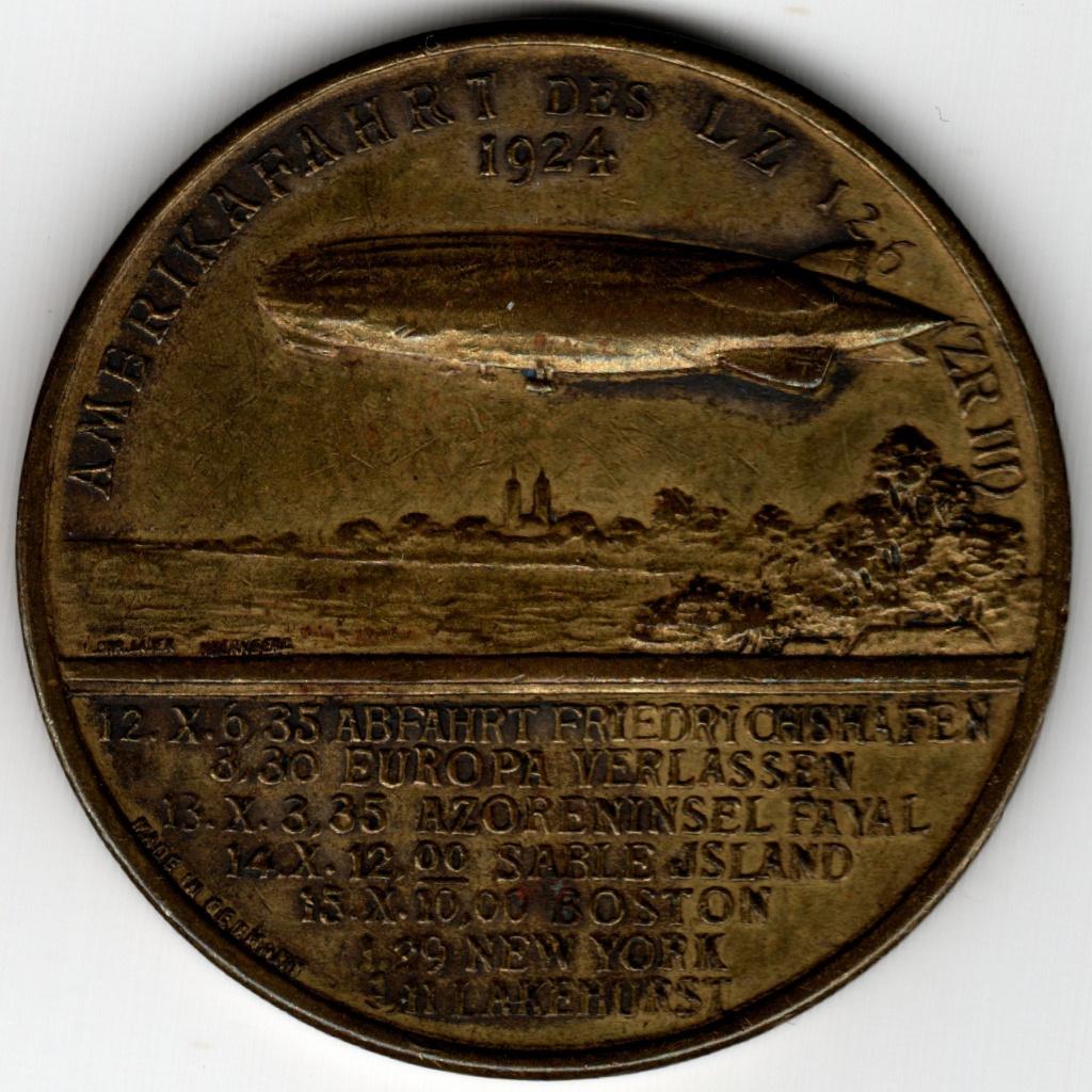 Medaille : Dr Hugo Eckener 1924 Luchtschip LZ 126, Ophalen of Verzenden, Brons