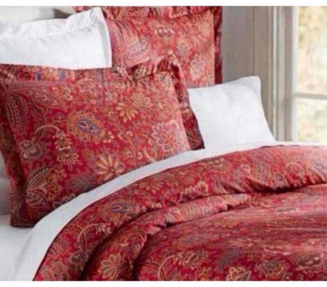 Housse de couette lit king Pottery Barn Piper, rouge intense, Enlèvement ou Envoi