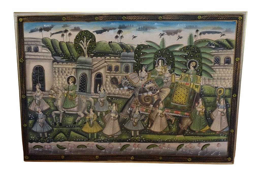 Veilinghuis Oranje - Grande peinture indienne sur tissu, Antiquités & Art, Art | Art non-occidental, Tableau, Fait main, 106 cm