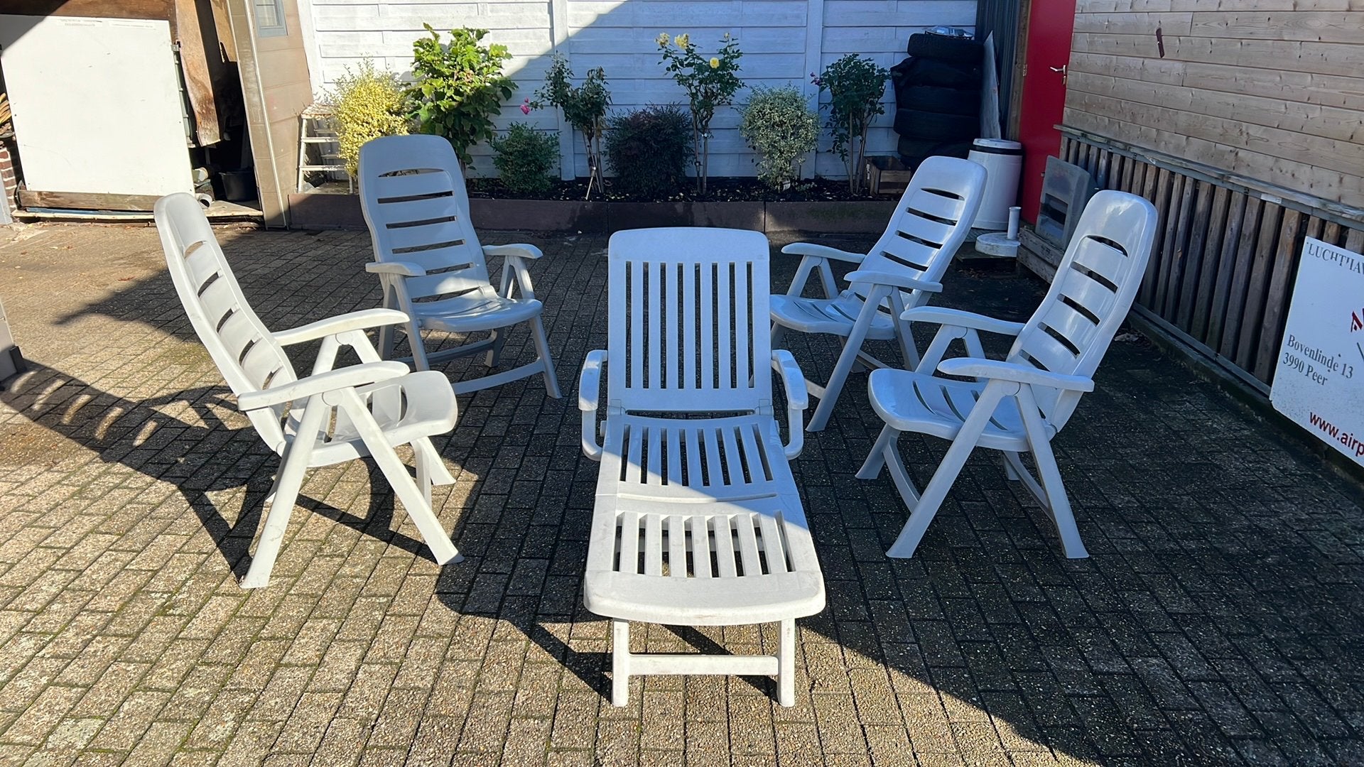 Tuinset Kurver 4 soelen en 1 ligbed, Tuin en Terras, Ophalen, 4 zitplaatsen, Kunststof, Zo goed als nieuw