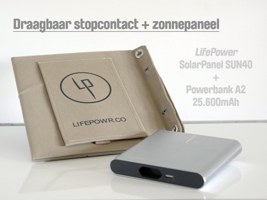 Powerbank (25.600mAh) + zonnepaneeltjes, Telecommunicatie, Powerbanks, Ophalen, Gebruikt