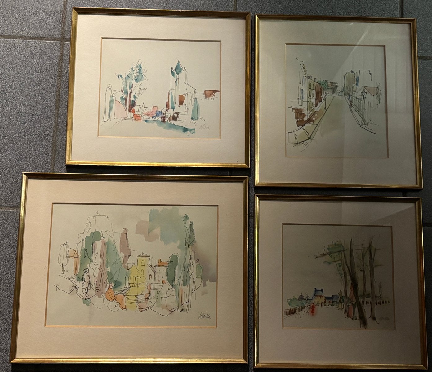 4 aquarellen Walter Schottler, Antiquités & Art, Enlèvement ou Envoi, Aquarelle, Encadré