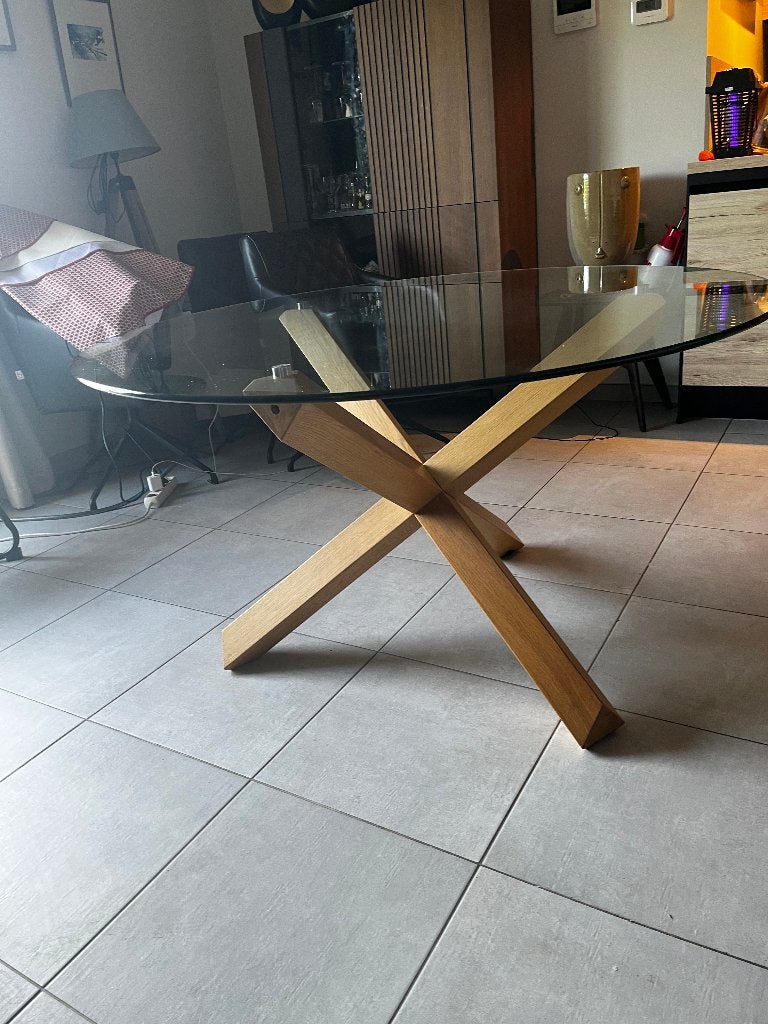 Table ronde verre et bois 130 cm,  style scandinave., Quatre personnes, 150 à 200 cm, Rond, Moderne scandinave