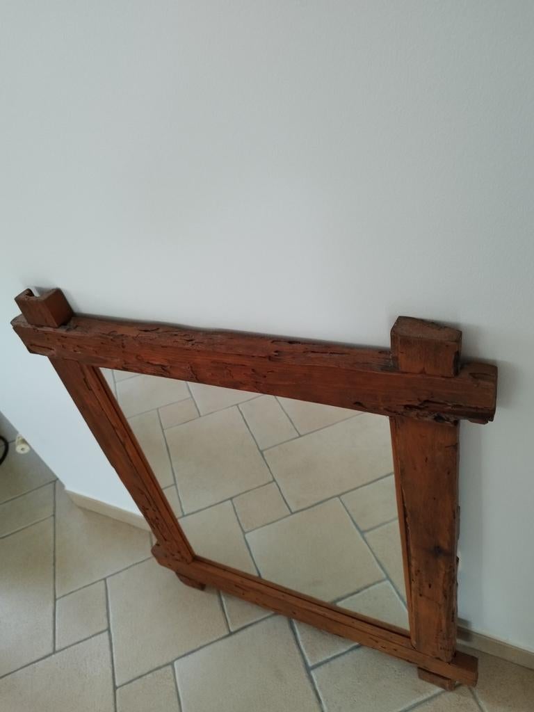 Rustieke handgemaakte spiegel – reclaimed scheepshout, Huis en Inrichting, Ophalen, Gebruikt, Vierkant