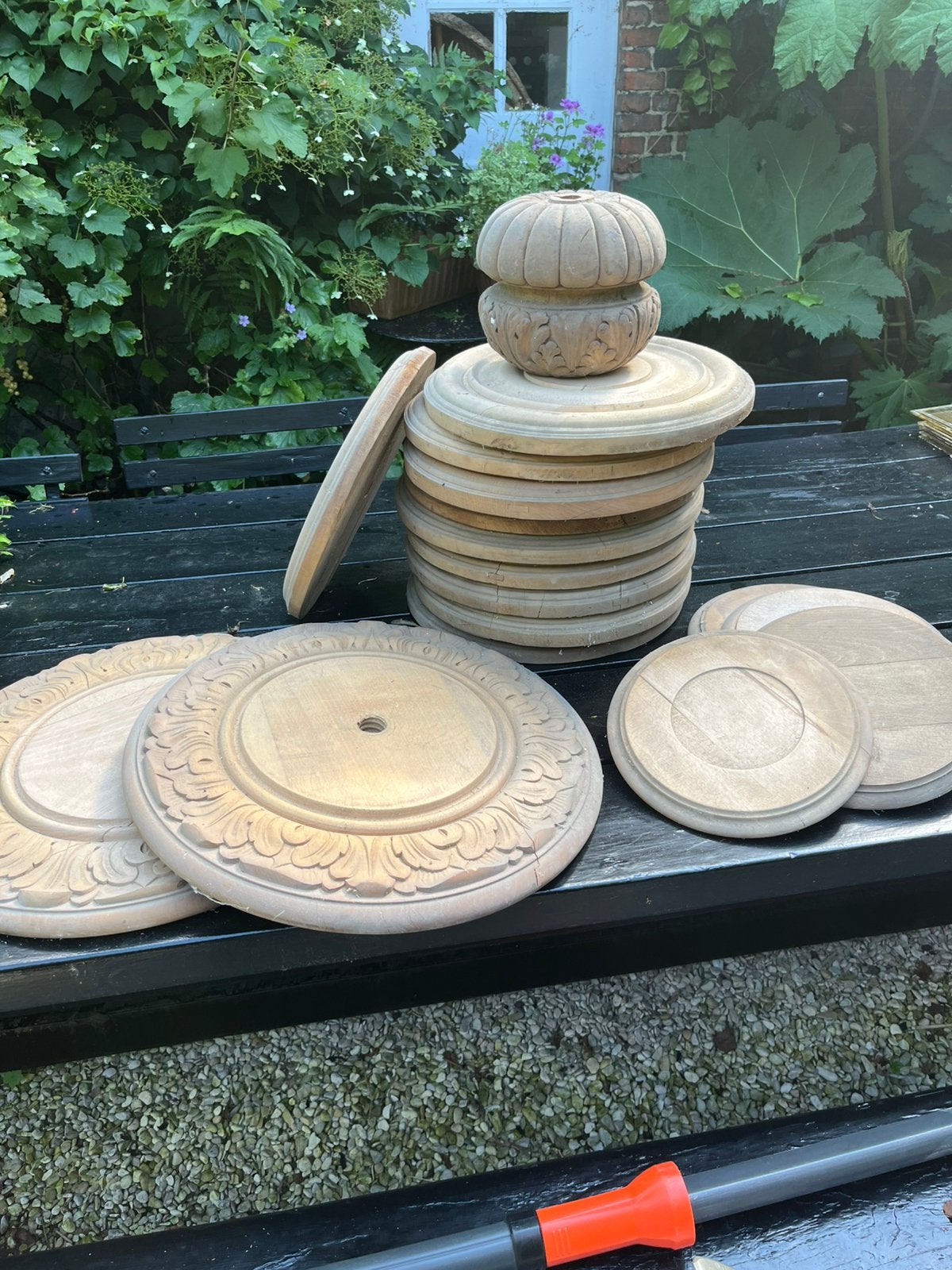 HOUTEN ORNAMENTEN SCHIJVEN ONDERZETTER LAMPENVOET VEEL !, Antiek en Kunst, Curiosa en Brocante, Ophalen of Verzenden