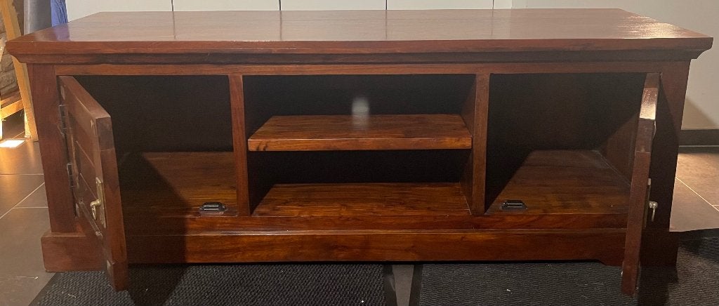 Meuble TV en boix de merisier de style colonial, 3 ou 4 tiroirs, 25 à 50 cm, Moins de 100 cm, Métal