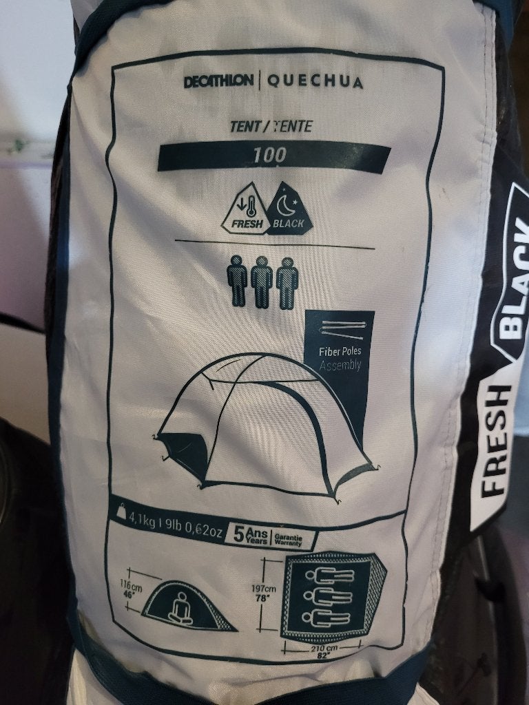 Tente queshua 100 Fresh and Black (Neuve), Ophalen, Nieuw, Tot en met 3