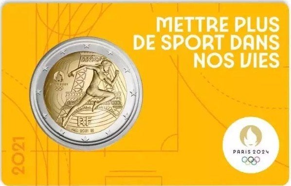 coincard 2 euros France Jeux Olympiques 2021 JAUNE, Timbres & Monnaies, Monnaies | Europe | Monnaies euro, Envoi, France, 2 euros
