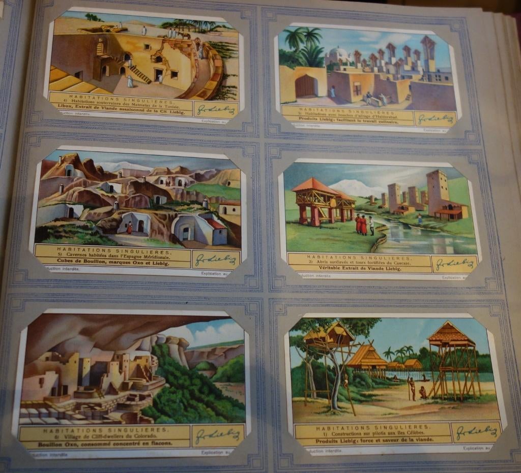 Set Liebig Prenten Habitations singulieres (1937)., Ophalen of Verzenden, Zo goed als nieuw, Gebouw, Voor 1940