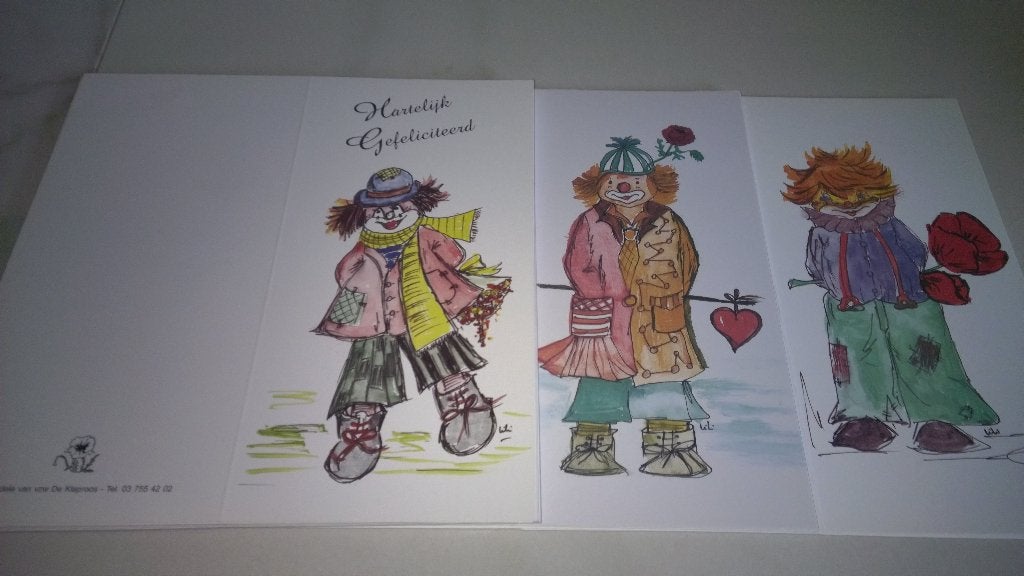 Felicitatie kaarten met clown, Hobby & Loisirs créatifs, Cartes | Fabrication, Enlèvement ou Envoi, Neuf, Autres thèmes, Autres types
