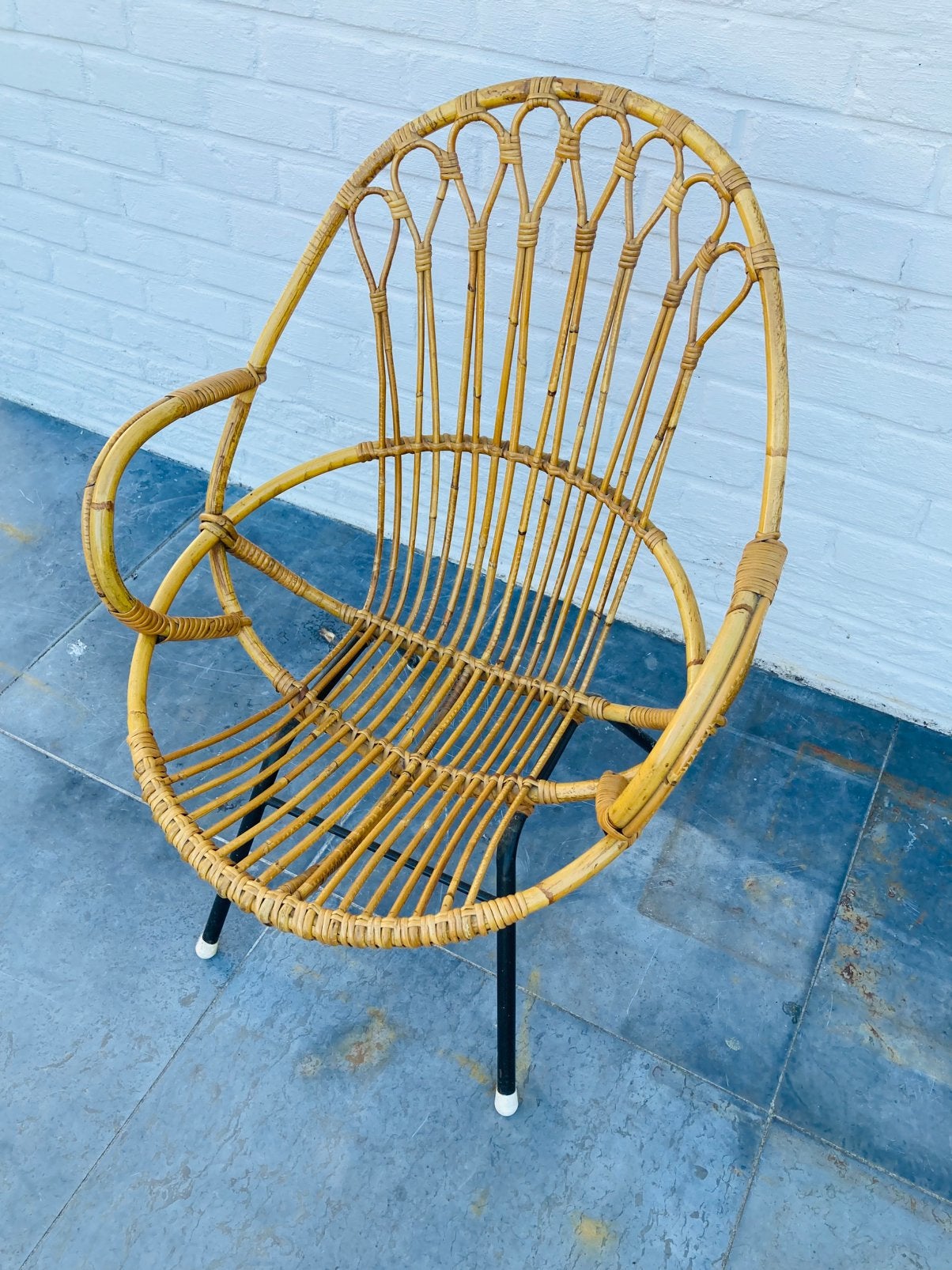 Vintage rotan fauteuil H82 B60, Jardin & Terrasse, Chaises de jardin, Enlèvement, Utilisé, Rotin