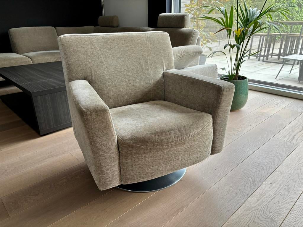 Fauteuil monoplace en tissu beige, Maison & Meubles, Fauteuils, Utilisé, Tissus, 75 à 100 cm, 75 à 100 cm, Enlèvement