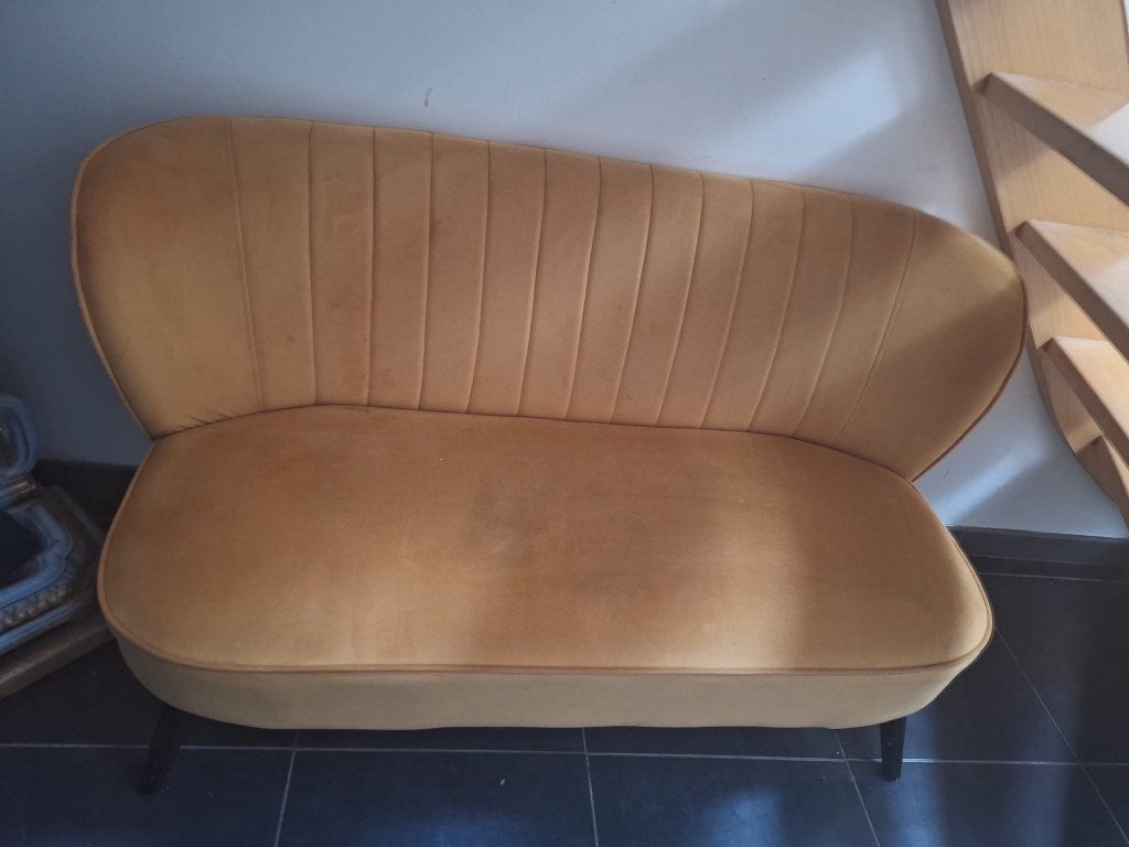 Geel bankje fluweel, Ophalen, Gebruikt, 150 tot 200 cm, Tweepersoons