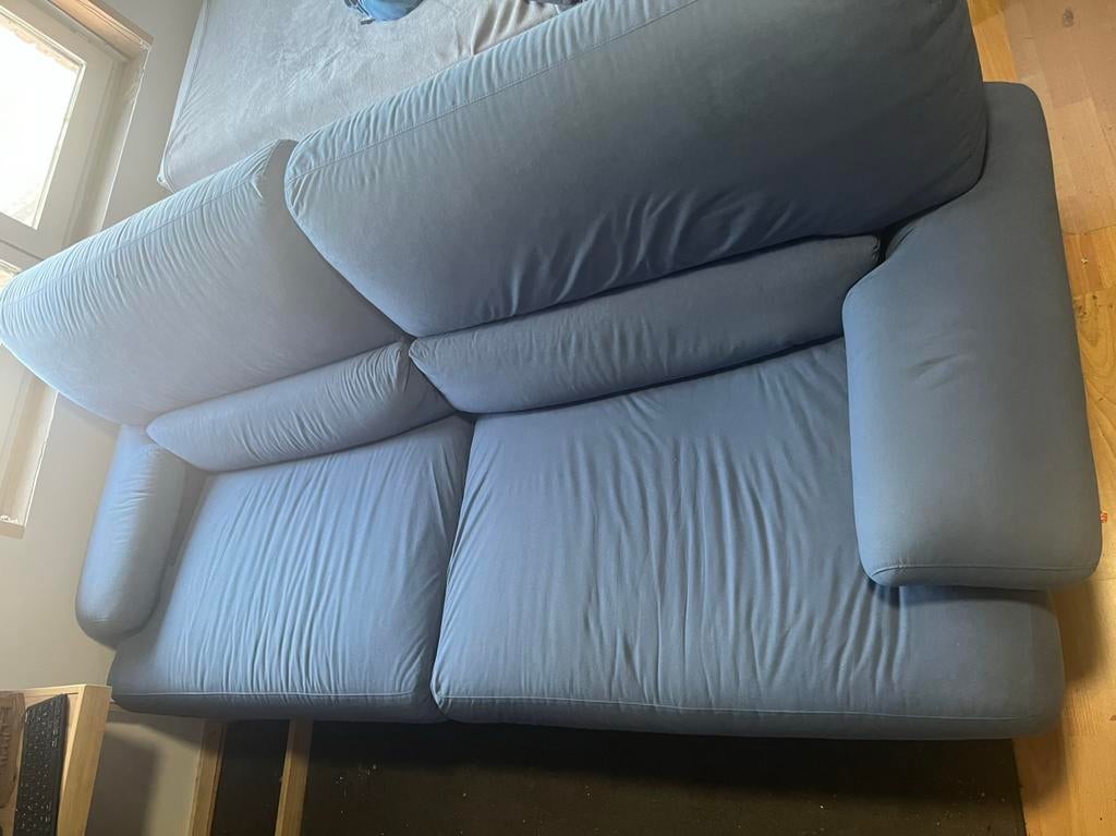 Blauwe stoffen Zetel, Ophalen, Gebruikt, Minder dan 75 cm, Driepersoons
