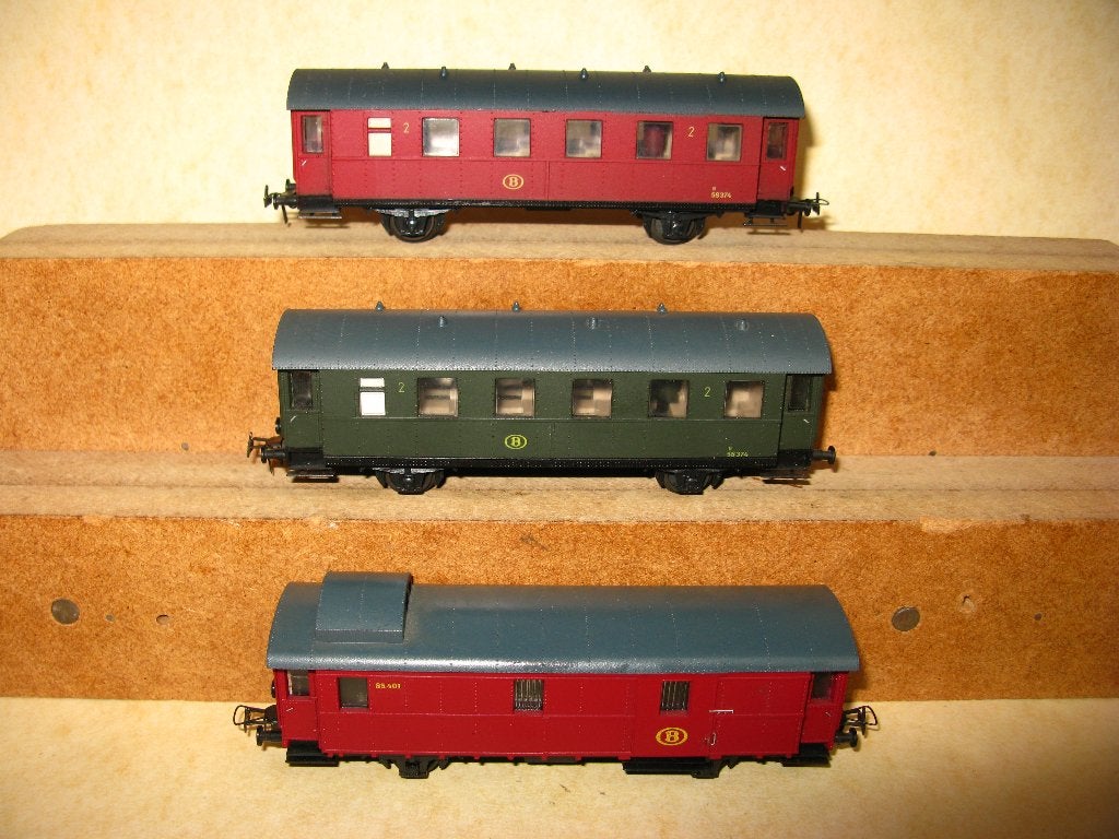PIKO : 3x rijtuigen NMBS nr. 58374 - ZELDZAAM, Gelijkstroom, Wagon, Zo goed als nieuw, Analoog