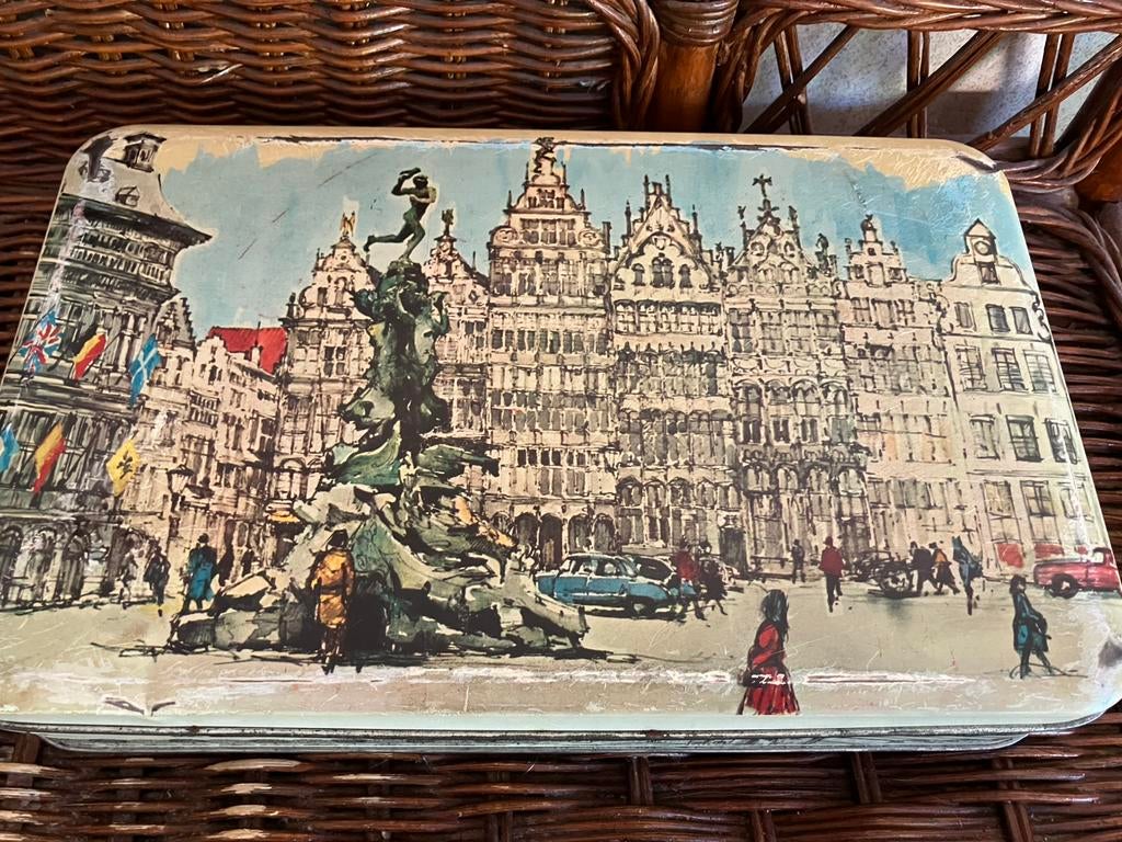 Vintage Antwerpen Verzamelblik Art Stadsgezichten '50/'60, Verzamelen, Ophalen of Verzenden, Zo goed als nieuw