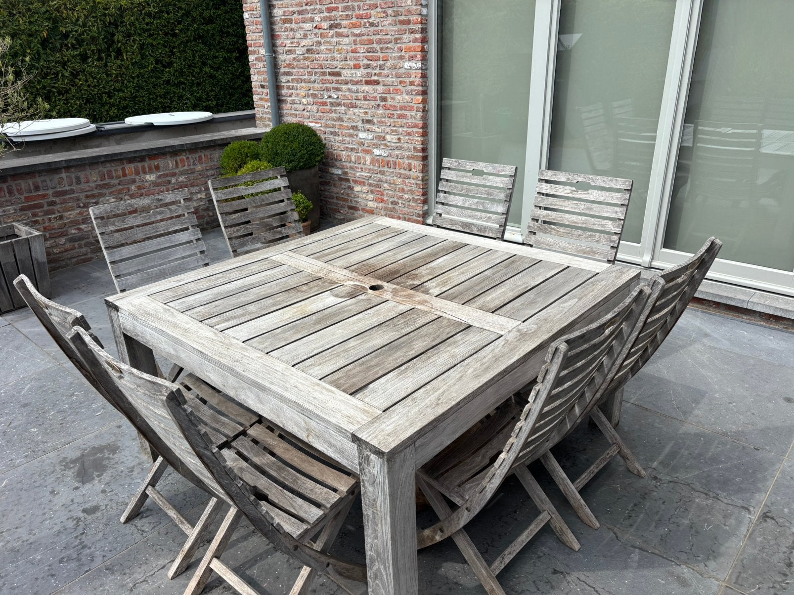 Tuintafel inclusief stoelen, Tuin en Terras, Ophalen, Gebruikt, Hardhout, 8 zitplaatsen